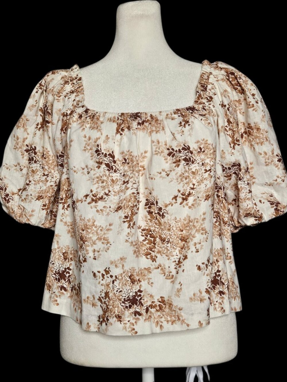 NWT Abercrombie Fitch Cropped Top M Floral Linen Blend Cottage Boho Puff Sleeve